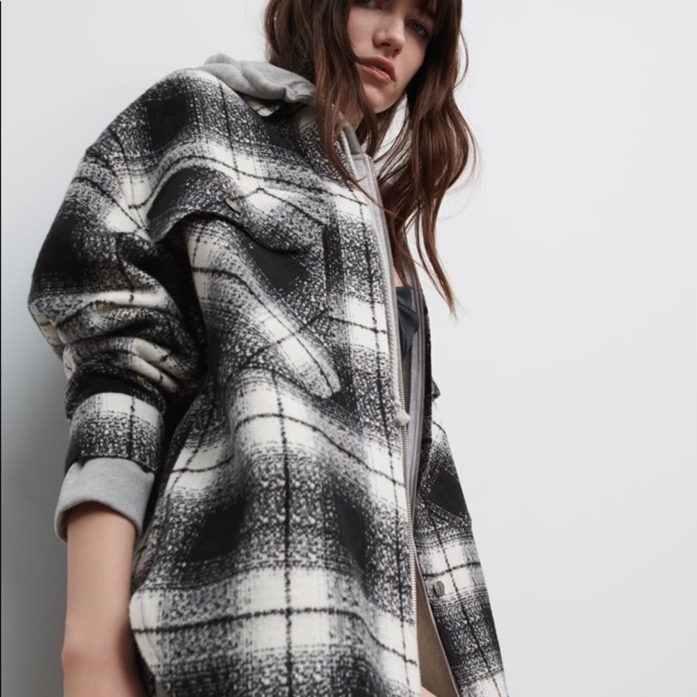 Zara Black and White Plaid Button Down Shirt